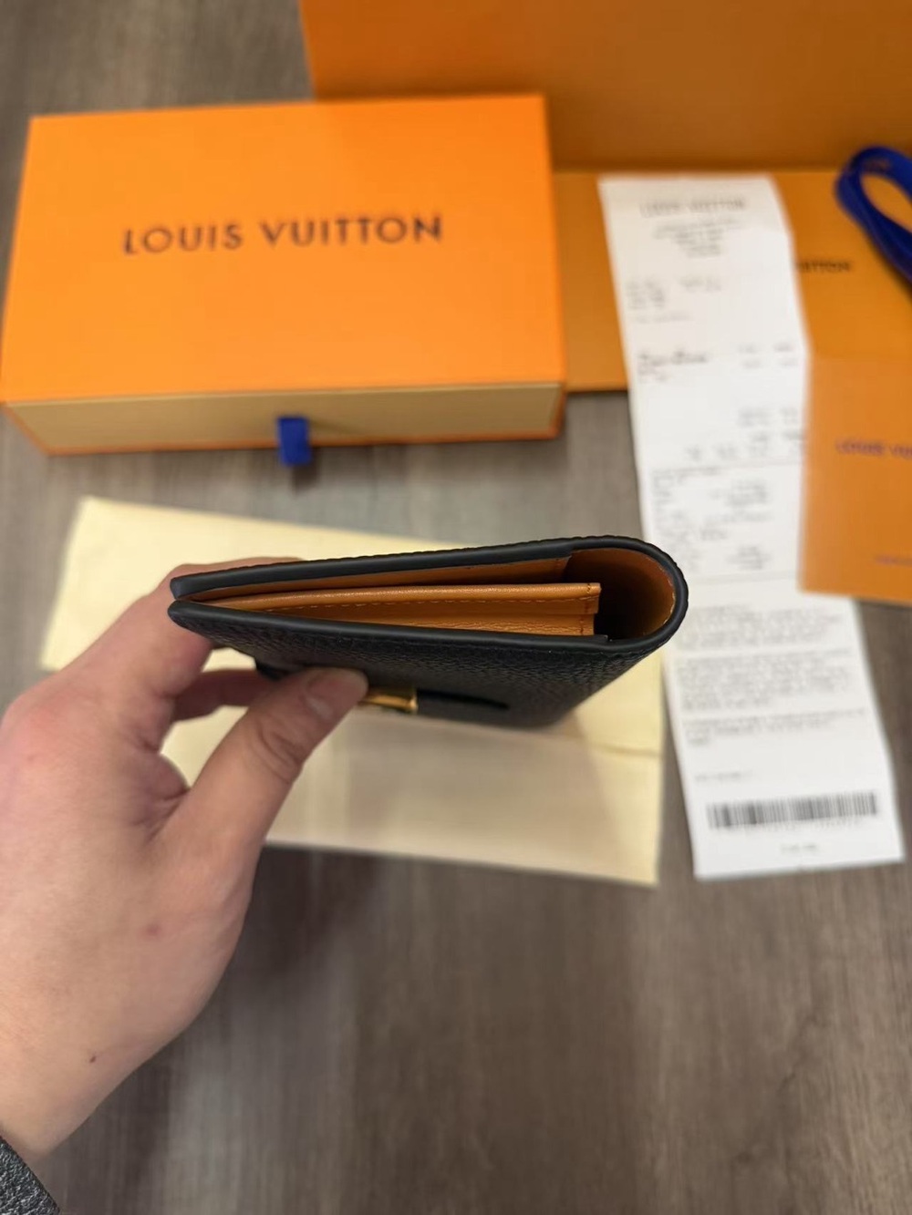 Louis Vuitton Black Pebbled Leather Long Wallet with Gold LV Emblem - Picture 5 of 16